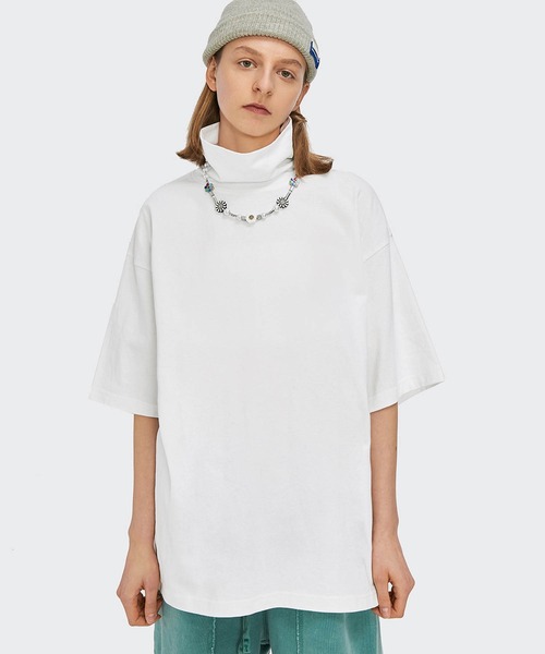 INFLATION（インフレーション）の「INFLATION(インフレーション)ハイネックハーフスリーブTシャツ（Tシャツ/カットソー・メンズ・ライトグレー/ブラック/ホワイト/カーキ/グレー/ダークグレー・XL/M/L）」の2枚目の写真