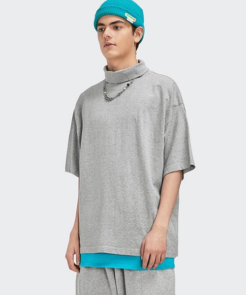 INFLATION（インフレーション）の「INFLATION(インフレーション)ハイネックハーフスリーブTシャツ（Tシャツ/カットソー・メンズ・ライトグレー/ブラック/ホワイト/カーキ/グレー/ダークグレー・XL/M/L）」の14枚目の写真