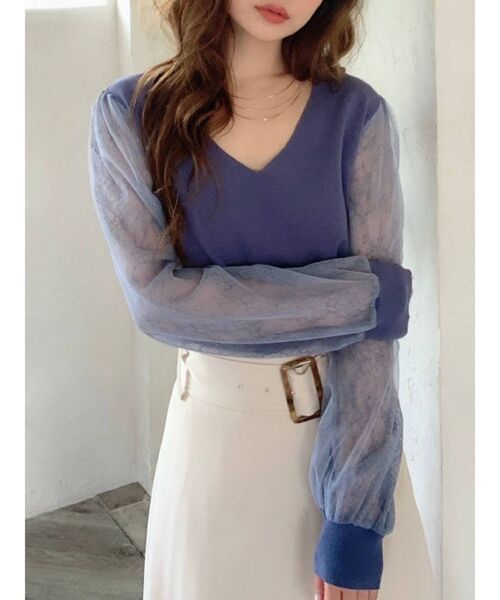 RESEXXY(リゼクシー)の「レース切替えニットトップス(ニット/セーター・レディース・ホワイト/ブラック/ブルー/ベージュ・FREE)」の4枚目の写真