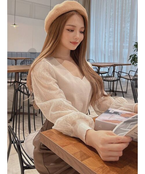 RESEXXY(リゼクシー)の「レース切替えニットトップス(ニット/セーター・レディース・ホワイト/ブラック/ブルー/ベージュ・FREE)」の7枚目の写真