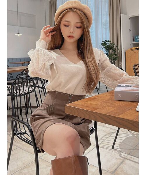 RESEXXY(リゼクシー)の「レース切替えニットトップス(ニット/セーター・レディース・ホワイト/ブラック/ブルー/ベージュ・FREE)」の10枚目の写真