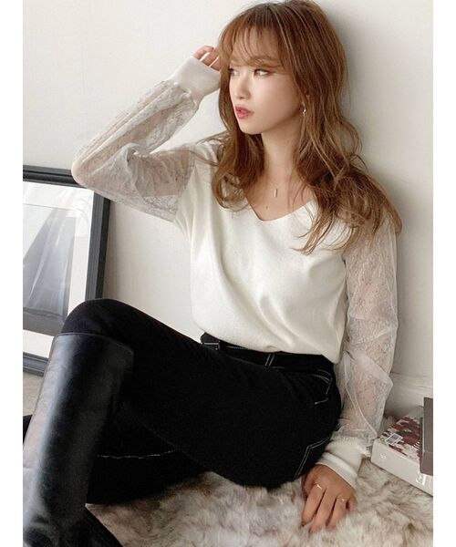 RESEXXY(リゼクシー)の「レース切替えニットトップス(ニット/セーター・レディース・ホワイト/ブラック/ブルー/ベージュ・FREE)」の19枚目の写真