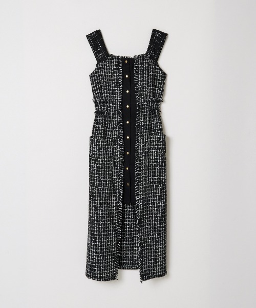 REDYAZEL（レディアゼル）の「ツイード配色ジャンスカ（ジャンパースカート・レディース・ベージュ/ネイビー/ブラック・SMALL/MEDIUM）」の4枚目の写真