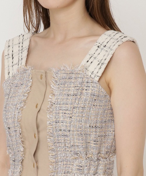 REDYAZEL（レディアゼル）の「ツイード配色ジャンスカ（ジャンパースカート・レディース・ベージュ/ネイビー/ブラック・SMALL/MEDIUM）」の17枚目の写真