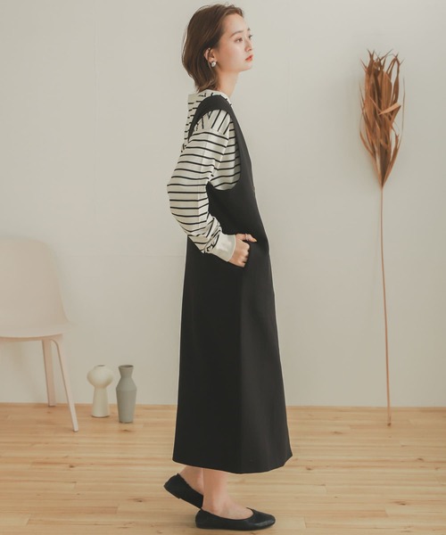 SENSE OF PLACE by URBAN RESEARCH（センスオブプレイスバイアーバンリサーチ）の「Vネックジャンパースカート（ジャンパースカート・レディース・ベージュ/ブラック・ONE）」の6枚目の写真