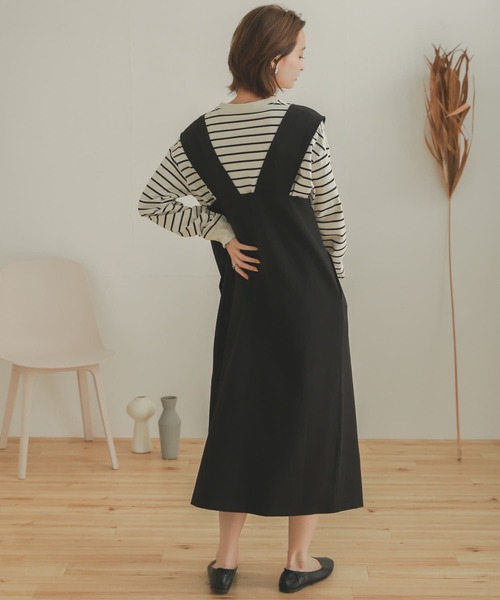 SENSE OF PLACE by URBAN RESEARCH（センスオブプレイスバイアーバンリサーチ）の「Vネックジャンパースカート（ジャンパースカート・レディース・ベージュ/ブラック・ONE）」の7枚目の写真