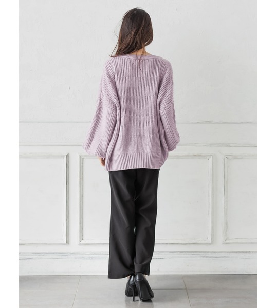 Julia Boutique（ジュリアブティック）の「手編み風ケーブル編みニットカーディガン/21643（カーディガン/ボレロ・レディース・ブラック/ベージュ/パープル/オフホワイト/グリーン系・ONE）」の20枚目の写真