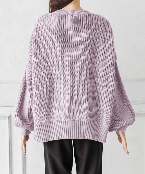 Julia Boutique（ジュリアブティック）の「手編み風ケーブル編みニットカーディガン/21643（カーディガン/ボレロ・レディース・ブラック/ベージュ/パープル/オフホワイト/グリーン系・ONE）」の14枚目の写真