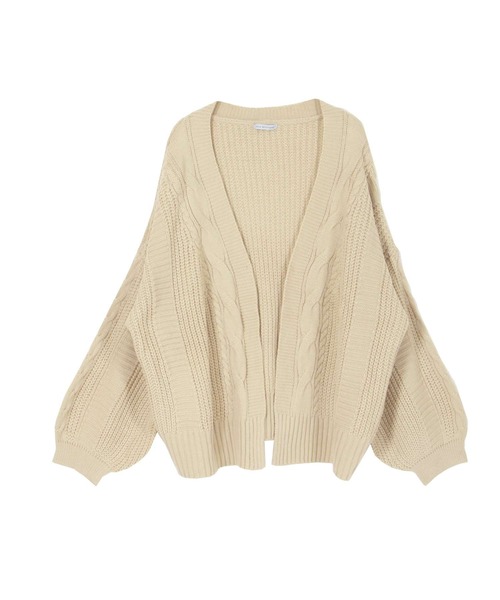 Julia Boutique（ジュリアブティック）の「手編み風ケーブル編みニットカーディガン/21643（カーディガン/ボレロ・レディース・ブラック/ベージュ/パープル/オフホワイト/グリーン系・ONE）」の7枚目の写真