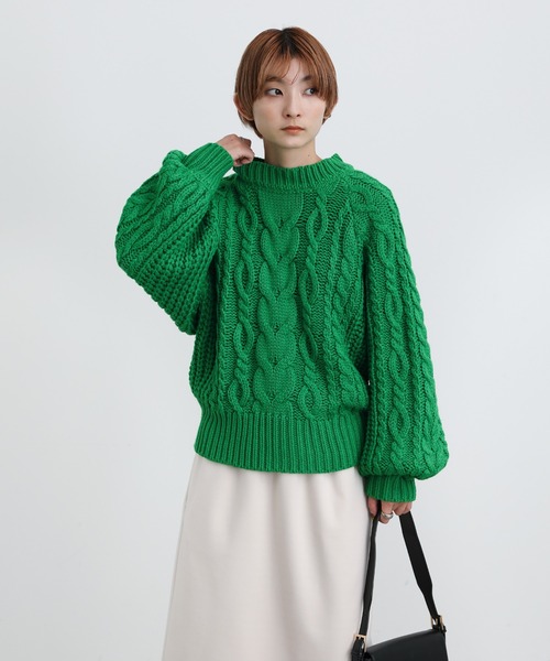 select MOCA（セレクトモカ）の「2021 AW クルーネックケーブルニット（ニット/セーター・レディース・ブルー/グリーン/アイボリー・FREE）」の14枚目の写真