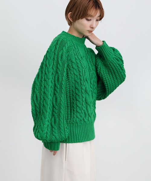 select MOCA（セレクトモカ）の「2021 AW クルーネックケーブルニット（ニット/セーター・レディース・ブルー/グリーン/アイボリー・FREE）」の15枚目の写真