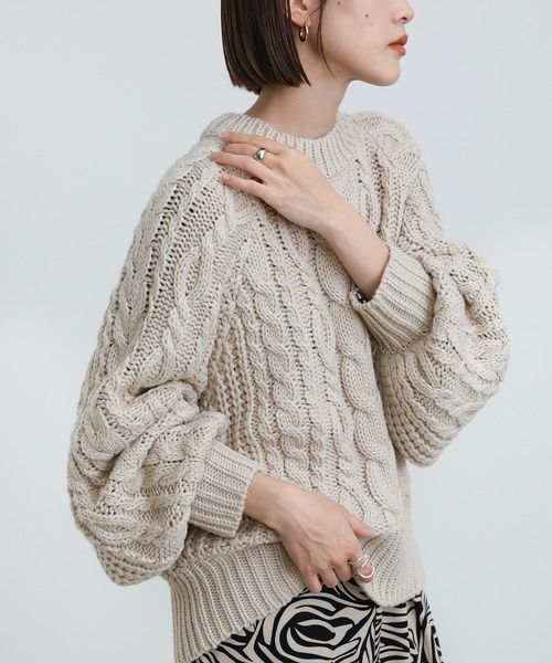 select MOCA（セレクトモカ）の「2021 AW クルーネックケーブルニット（ニット/セーター・レディース・ブルー/グリーン/アイボリー・FREE）」の18枚目の写真