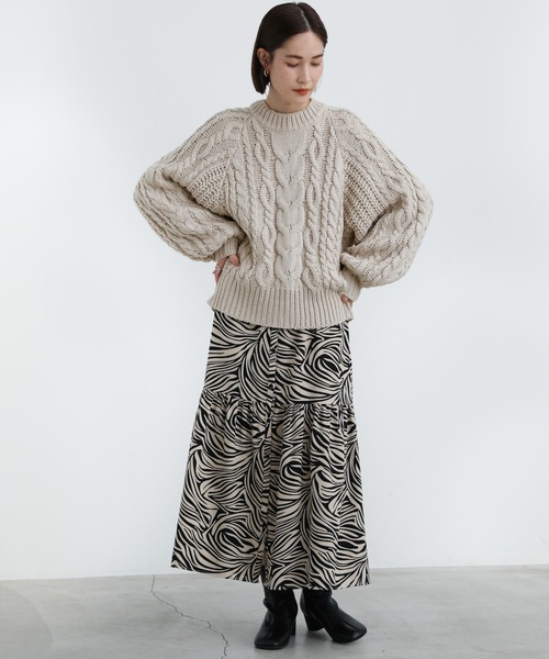 select MOCA（セレクトモカ）の「2021 AW クルーネックケーブルニット（ニット/セーター・レディース・ブルー/グリーン/アイボリー・FREE）」の6枚目の写真