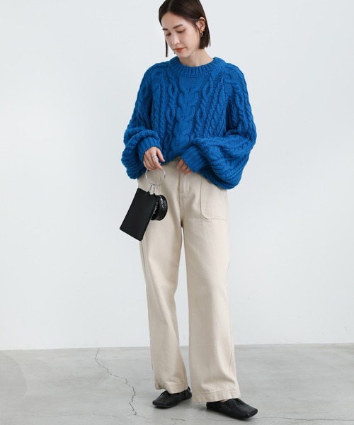 select MOCA（セレクトモカ）の「2021 AW クルーネックケーブルニット（ニット/セーター・レディース・ブルー/グリーン/アイボリー・FREE）」の4枚目の写真
