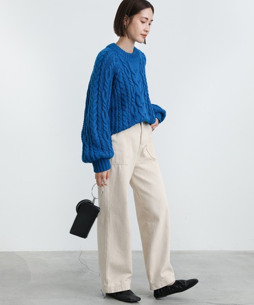 select MOCA（セレクトモカ）の「2021 AW クルーネックケーブルニット（ニット/セーター・レディース・ブルー/グリーン/アイボリー・FREE）」の7枚目の写真