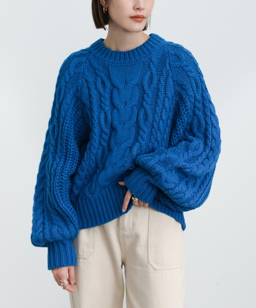 select MOCA（セレクトモカ）の「2021 AW クルーネックケーブルニット（ニット/セーター・レディース・ブルー/グリーン/アイボリー・FREE）」の10枚目の写真