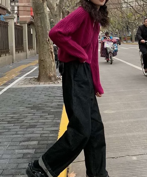 Girly Doll(ガーリードール)の「クロップドケーブルニットカーディガン(ニット/セーター・レディース・ベージュ/レッド/ピンク・FREE)」の5枚目の写真