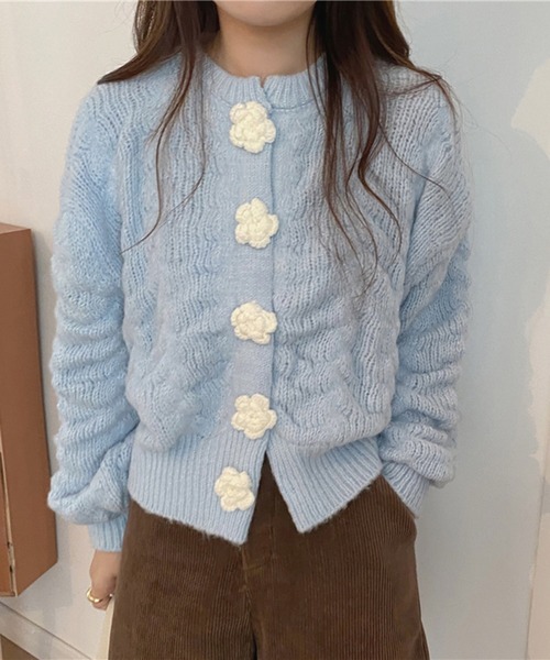 Jewelobe（ジュエローブ）の「フラワーモチーフモコモコカーディガン