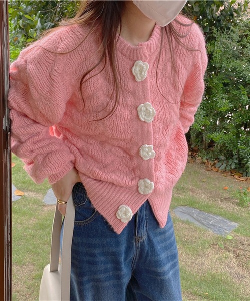 Jewelobe(ジュエローブ)の「フラワーモチーフモコモコカーディガン(カーディガン/ボレロ・レディース・ピンク/ブルー/アイボリー・FREE)」の11枚目の写真