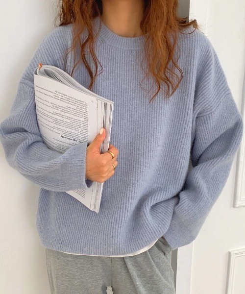 MINS MINIS（ミンスミニス）の「ルーズフィットクルーネックニット（ニット/セーター・レディース・アイボリー/ライトピンク/イエロー/ブルー/ターコイズブルー・FREE）」の4枚目の写真