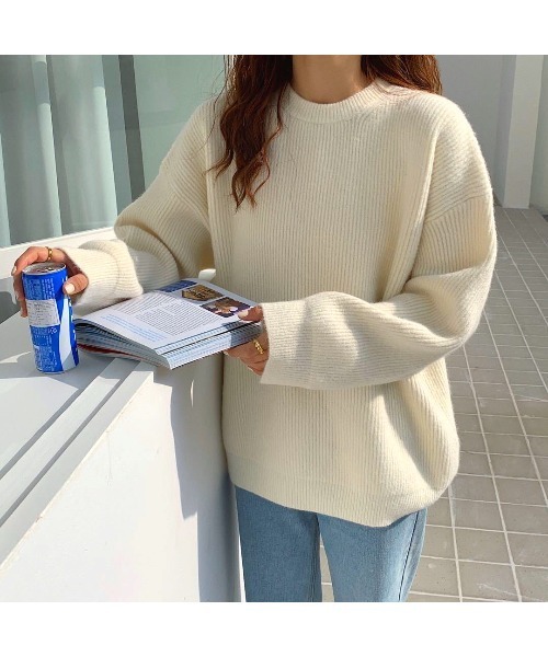 MINS MINIS（ミンスミニス）の「ルーズフィットクルーネックニット（ニット/セーター・レディース・アイボリー/ライトピンク/イエロー/ブルー/ターコイズブルー・FREE）」の9枚目の写真