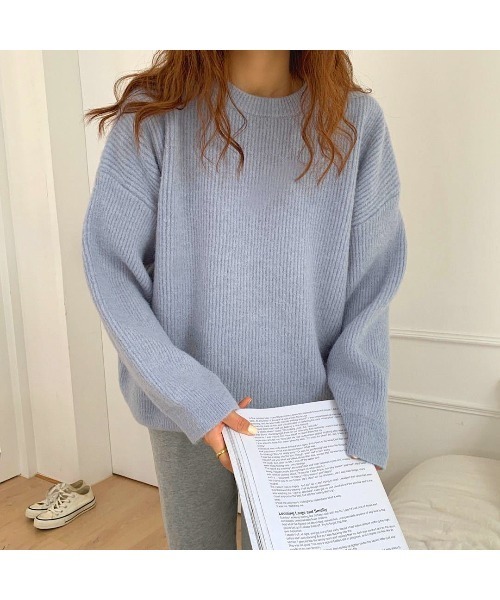 MINS MINIS（ミンスミニス）の「ルーズフィットクルーネックニット（ニット/セーター・レディース・アイボリー/ライトピンク/イエロー/ブルー/ターコイズブルー・FREE）」の14枚目の写真