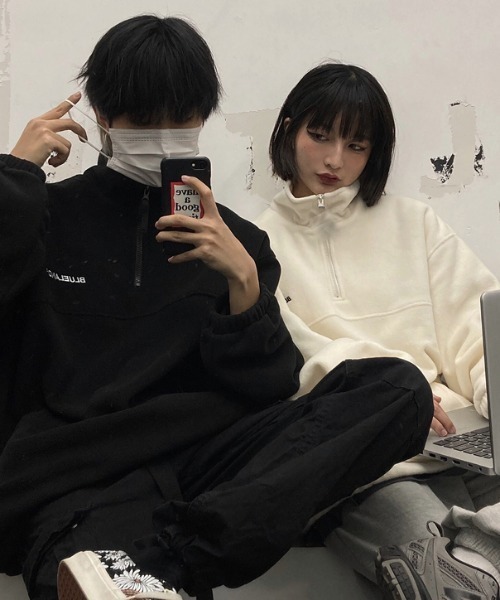 WARAIJOGO(ワライジョウゴ)の「【WARAIJOGO】フリースハーフジッププルオーバートップス(NEZ)(その他トップス・レディース・ブラック/オフホワイト・MEDIUM)」の2枚目の写真