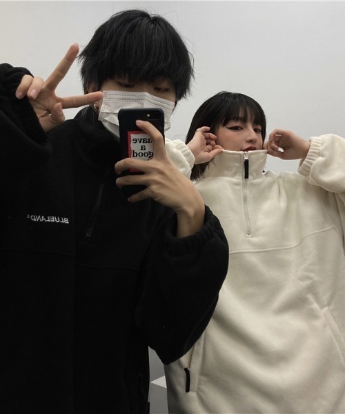 WARAIJOGO(ワライジョウゴ)の「【WARAIJOGO】フリースハーフジッププルオーバートップス(NEZ)(その他トップス・レディース・ブラック/オフホワイト・MEDIUM)」の4枚目の写真