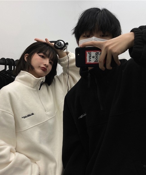 WARAIJOGO(ワライジョウゴ)の「【WARAIJOGO】フリースハーフジッププルオーバートップス(NEZ)(その他トップス・レディース・ブラック/オフホワイト・MEDIUM)」の8枚目の写真