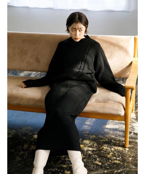 koe（コエ）の「ケーブルニットタイトスカート*（スカート・レディース・ブラック/ベージュ/ブルー/アイボリー・FREE）」の21枚目の写真