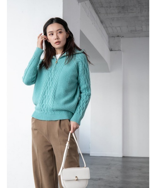 fifth（フィフス）の「【スタイリストプロデュース】ハーフジップケーブルニット（ニット/セーター・レディース・ベージュ/ブルー・MEDIUM）」の20枚目の写真