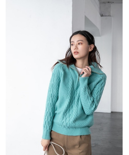 fifth（フィフス）の「【スタイリストプロデュース】ハーフジップケーブルニット（ニット/セーター・レディース・ベージュ/ブルー・MEDIUM）」の18枚目の写真