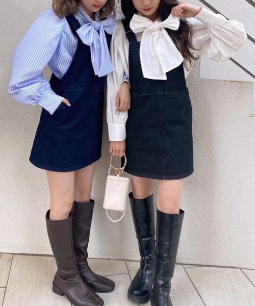 one after another NICE CLAUP（ワンアフターアナザーナイスクラップ）の「ミニジャンスカ（ジャンパースカート・レディース・アイボリー/ブラック/ネイビー/ピンク・FREE）」の6枚目の写真