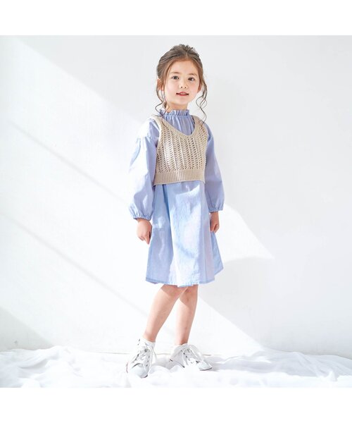 apres les cours(アプレレクール)の「ビスチェセットワンピース(ワンピース・キッズ・サックスブルー/アイボリー・120/130/100/140/90/80/110)」の8枚目の写真