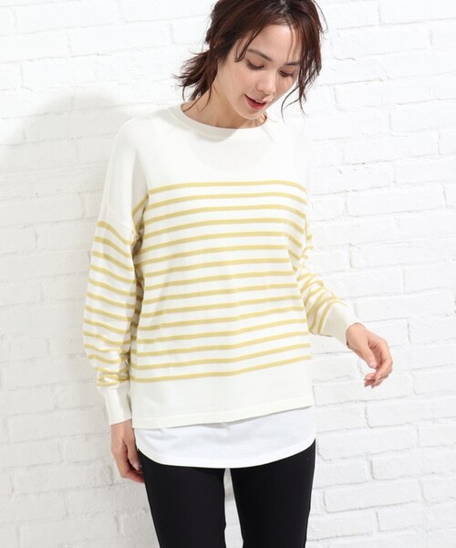 SHOO・LA・RUE（シューラルー）の「◆【2点セット】タック風ボーダーニット&タンクトップ（その他トップス・レディース・アイボリー系2/パープル系1/イエロー系2・02/03/04）」の3枚目の写真