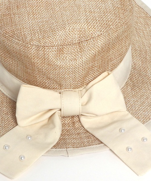 KP DECO（ケーピーデコ）の「リボン付き麻風ポリエステル素材の帽子(M-L)（ハット・キッズ・ブラック/オフホワイト・MEDIUM/LARGE）」の4枚目の写真