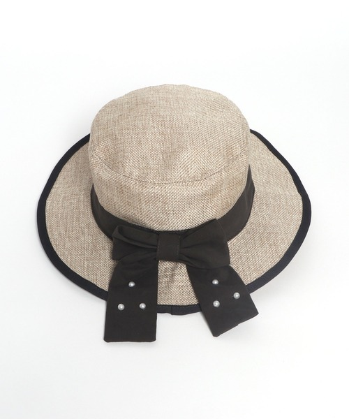 KP DECO（ケーピーデコ）の「リボン付き麻風ポリエステル素材の帽子(M-L)（ハット・キッズ・ブラック/オフホワイト・MEDIUM/LARGE）」の5枚目の写真