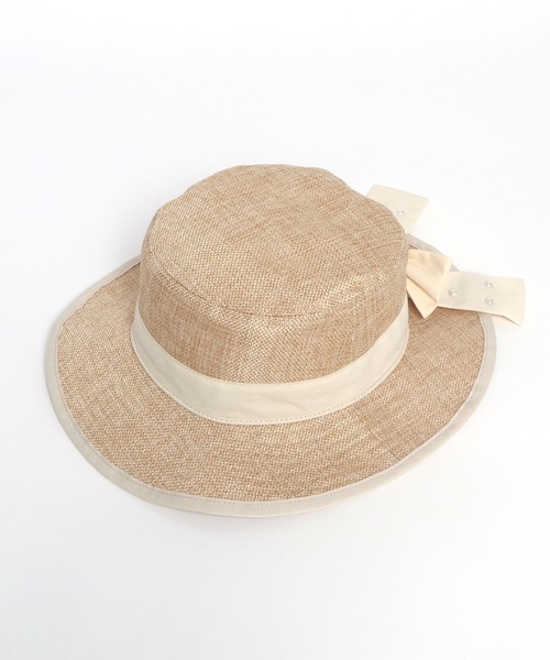 KP DECO（ケーピーデコ）の「リボン付き麻風ポリエステル素材の帽子(M-L)（ハット・キッズ・ブラック/オフホワイト・MEDIUM/LARGE）」の8枚目の写真