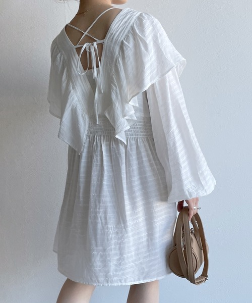 w closet(ダブルクローゼット)の「リボンフリルチュニック(シャツ/ブラウス・レディース・オフホワイト/ライム/イエロー・FREE)」の9枚目の写真