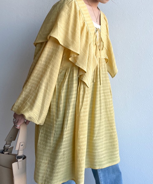 w closet(ダブルクローゼット)の「リボンフリルチュニック(シャツ/ブラウス・レディース・オフホワイト/ライム/イエロー・FREE)」の13枚目の写真