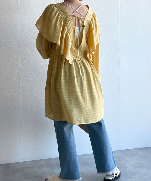 w closet(ダブルクローゼット)の「リボンフリルチュニック(シャツ/ブラウス・レディース・オフホワイト/ライム/イエロー・FREE)」の21枚目の写真