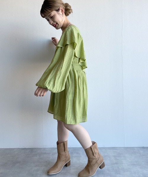 w closet(ダブルクローゼット)の「リボンフリルチュニック(シャツ/ブラウス・レディース・オフホワイト/ライム/イエロー・FREE)」の11枚目の写真