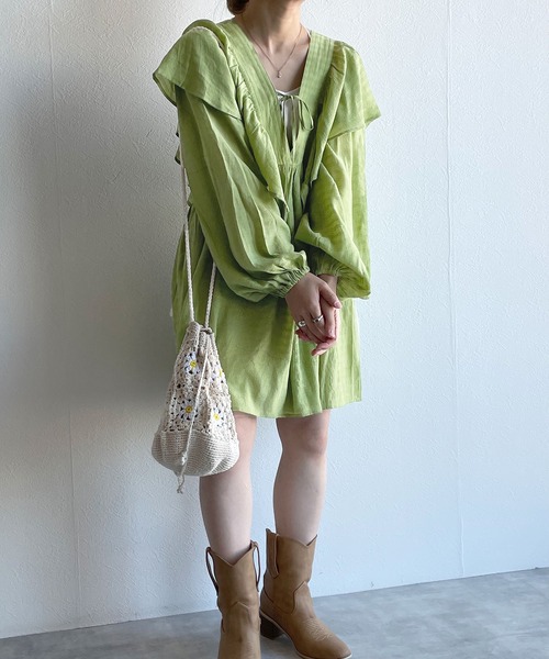 w closet(ダブルクローゼット)の「リボンフリルチュニック(シャツ/ブラウス・レディース・オフホワイト/ライム/イエロー・FREE)」の15枚目の写真