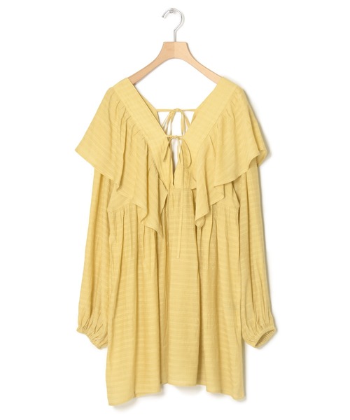 w closet(ダブルクローゼット)の「リボンフリルチュニック(シャツ/ブラウス・レディース・オフホワイト/ライム/イエロー・FREE)」の7枚目の写真