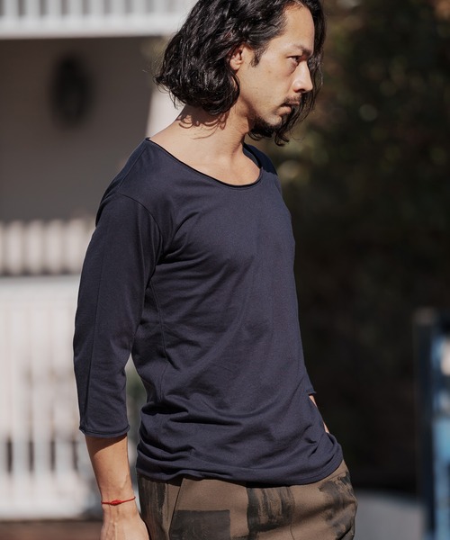 CAMBIO(カンビオ)の「mlt3760-カットオフUネック7分袖カットソー(Tシャツ/カットソー・メンズ・ネイビー/グレー/モカ/ホワイト/ブラック・L/S/M)」の16枚目の写真