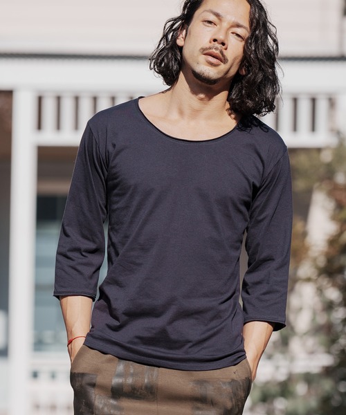 CAMBIO(カンビオ)の「mlt3760-カットオフUネック7分袖カットソー(Tシャツ/カットソー・メンズ・ネイビー/グレー/モカ/ホワイト/ブラック・L/S/M)」の17枚目の写真