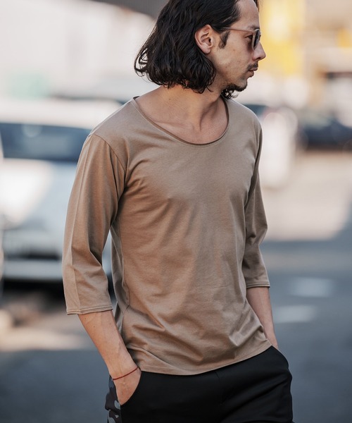 mlt3760-カットオフUネック7分袖カットソー（Tシャツ/カットソー