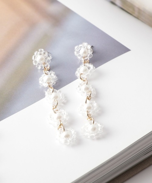 Me%(ミィパーセント)の「クリアIラインビーズピアス(ピアス(両耳用)・レディース・ホワイト/グレー系その他・FREE)」の1枚目の写真