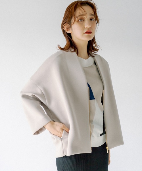 RIVE DROITE（リヴドロワ）の「ダンボールVネックブルゾン（ノーカラーコート・レディース・スカイブルー/ベージュ・FREE）」の6枚目の写真