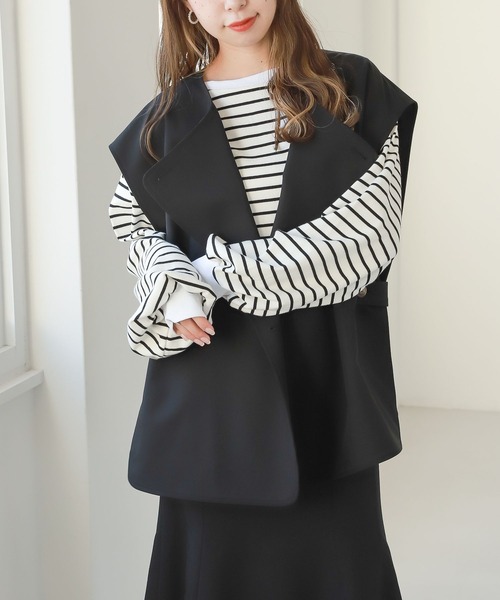【みり】極美品♡ジャーナルスタンダードレサージュ　金ボタンノーカラー Heather（ヘザー）の「サイドスリットノーカラーダブルボタン